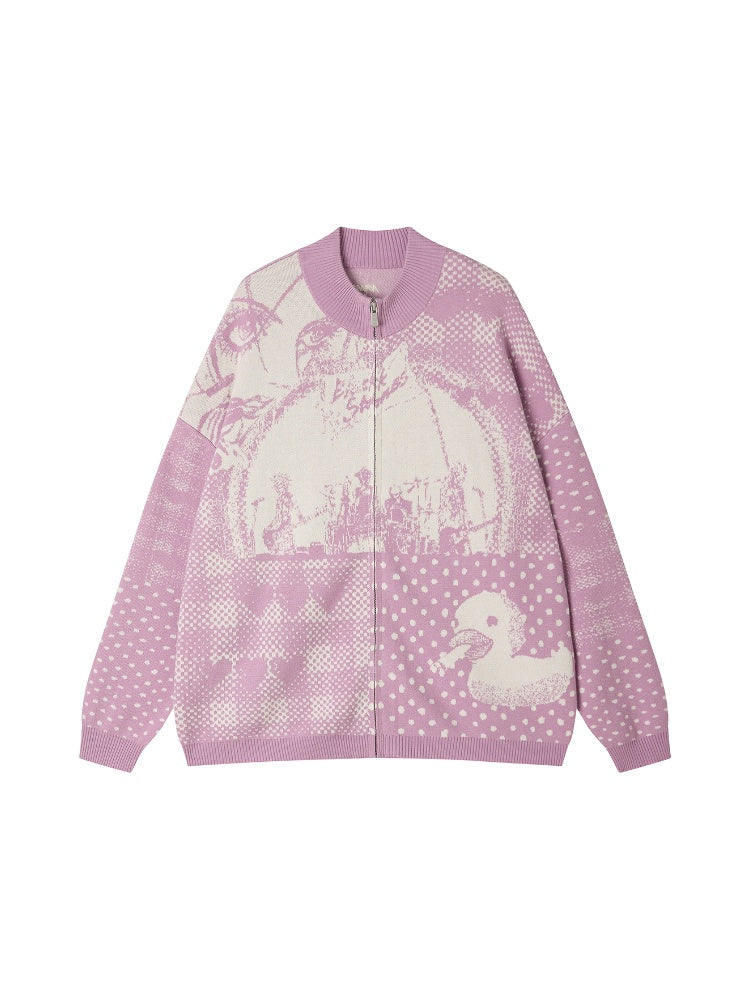 Chemical Girl × NANA Collaboration Polka Dot Portrait Print Zipper Knit Cardigan【s0000018158】