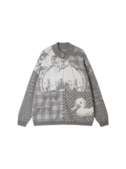 Chemical Girl × NANA Collaboration Polka Dot Portrait Print Zipper Knit Cardigan【s0000018158】