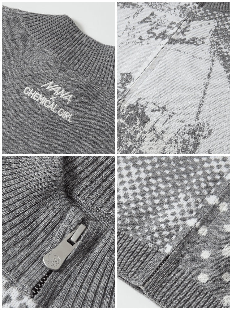 Chemical Girl × NANA Collaboration Polka Dot Portrait Print Zipper Knit Cardigan【s0000018158】