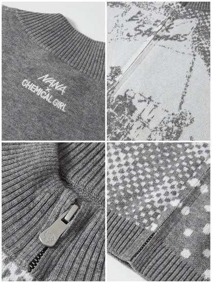 Chemical Girl × NANA Collaboration Polka Dot Portrait Print Zipper Knit Cardigan【s0000018158】