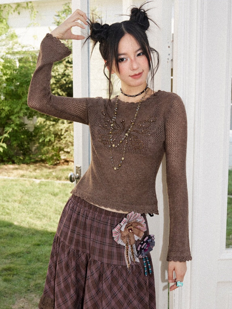 Butterfly Dream Echo Vintage Flared Sleeve Handmade Crochet Sweater【s0000018161】