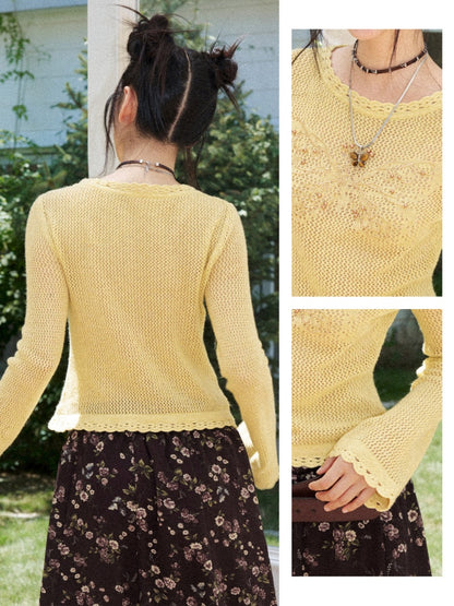 Butterfly Dream Echo Vintage Flared Sleeve Handmade Crochet Sweater【s0000018161】