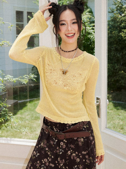 Butterfly Dream Echo Vintage Flared Sleeve Handmade Crochet Sweater【s0000018161】