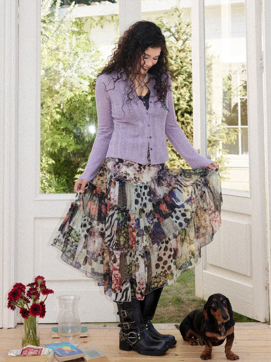 Floral Memories Vintage Floral Patchwork Irregular Midi Skirts【s0000018163】