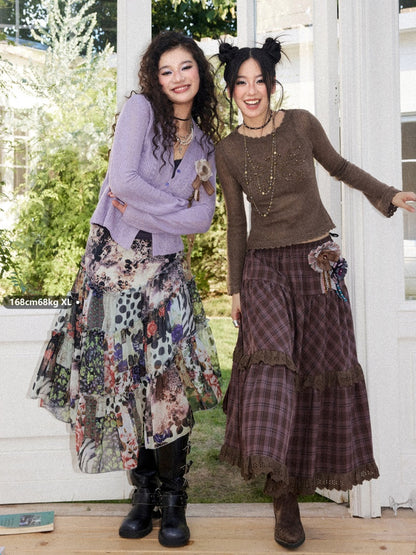 Floral Memories Vintage Floral Patchwork Irregular Midi Skirts【s0000018163】
