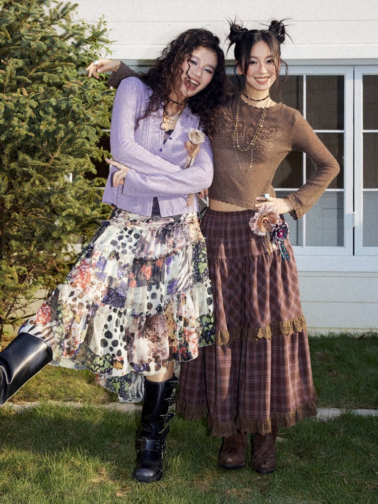 Floral Memories Vintage Floral Patchwork Irregular Midi Skirts【s0000018163】