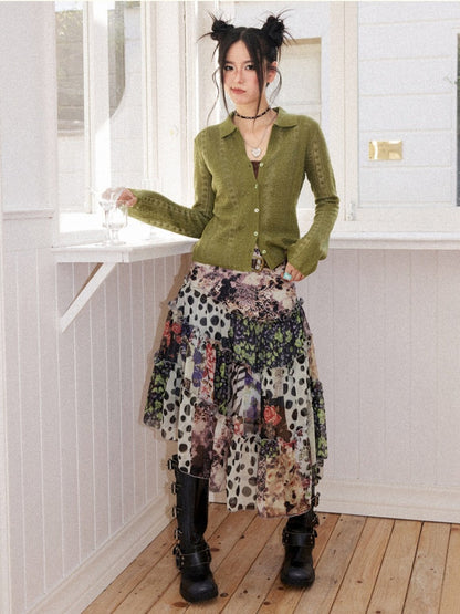Floral Memories Vintage Floral Patchwork Irregular Midi Skirts【s0000018163】