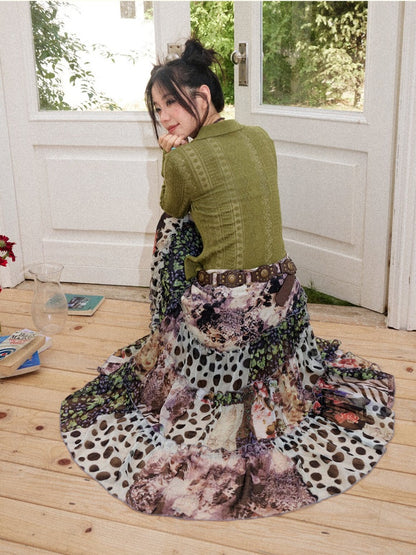 Floral Memories Vintage Floral Patchwork Irregular Midi Skirts【s0000018163】