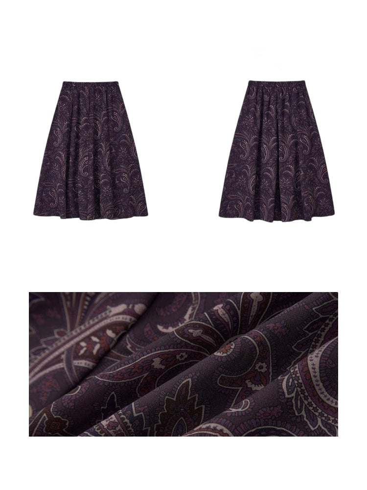 Floral Drape Elastic Waist Vintage Casual A-Line Skirt【s0000018164】