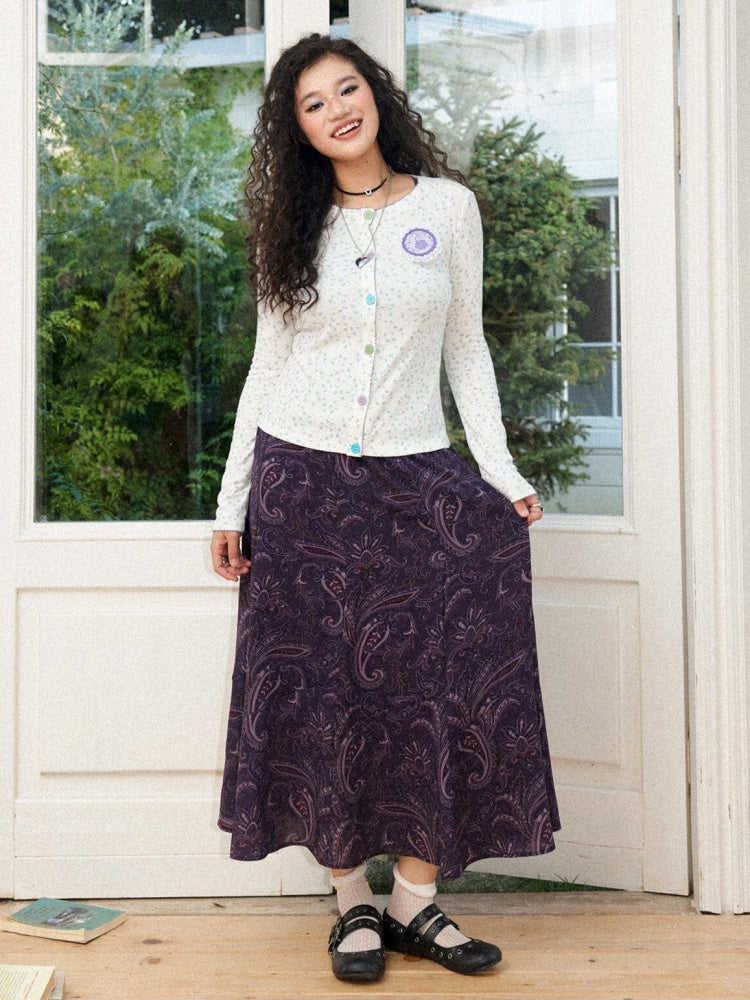 Floral Drape Elastic Waist Vintage Casual A-Line Skirt【s0000018164】