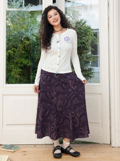 Floral Drape Elastic Waist Vintage Casual A-Line Skirt【s0000018164】
