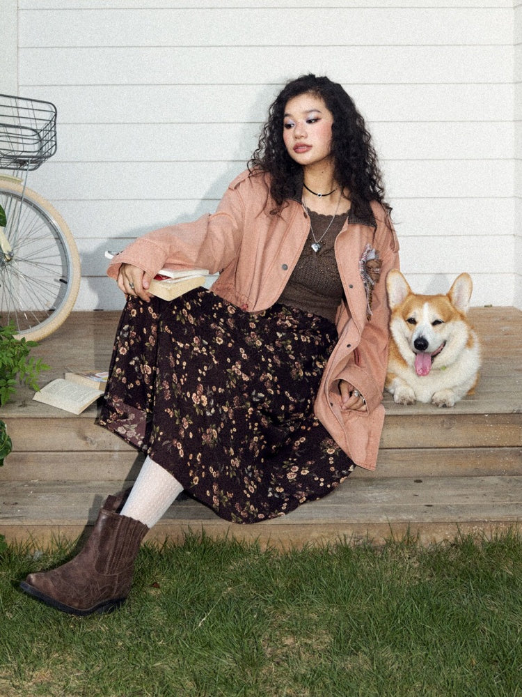 Floral Drape Elastic Waist Vintage Casual A-Line Skirt【s0000018164】
