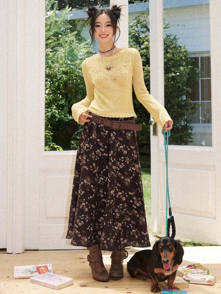 Floral Drape Elastic Waist Vintage Casual A-Line Skirt【s0000018164】