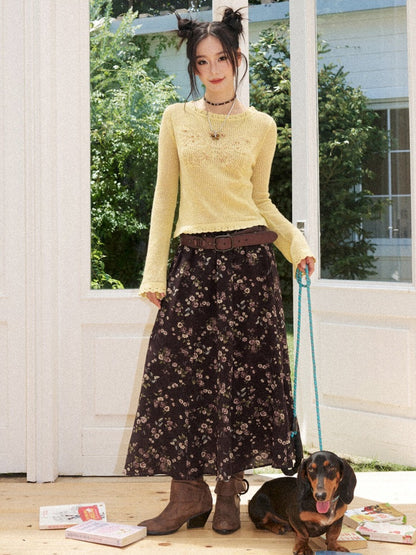 Floral Drape Elastic Waist Vintage Casual A-Line Skirt【s0000018164】