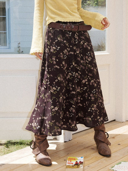 Floral Drape Elastic Waist Vintage Casual A-Line Skirt【s0000018164】