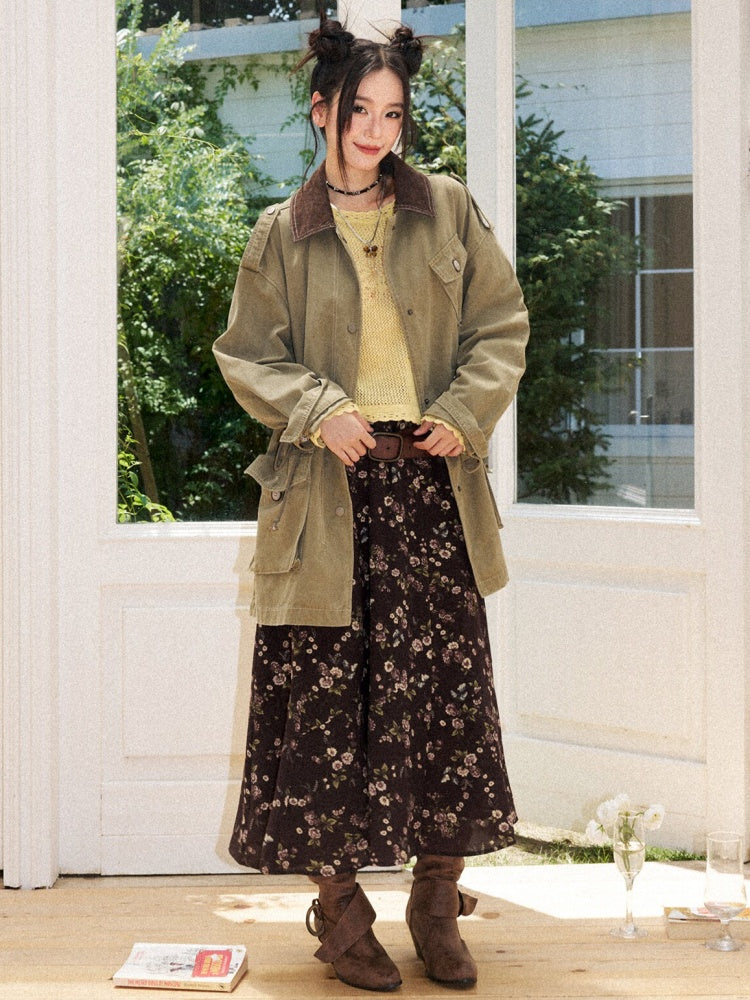 Floral Drape Elastic Waist Vintage Casual A-Line Skirt【s0000018164】