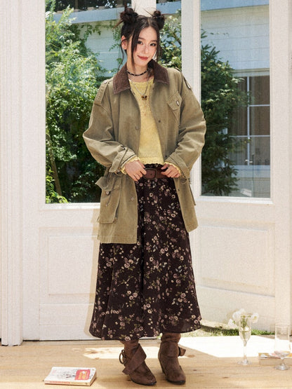Floral Drape Elastic Waist Vintage Casual A-Line Skirt【s0000018164】