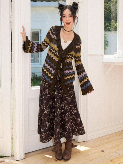 Floral Drape Elastic Waist Vintage Casual A-Line Skirt【s0000018164】