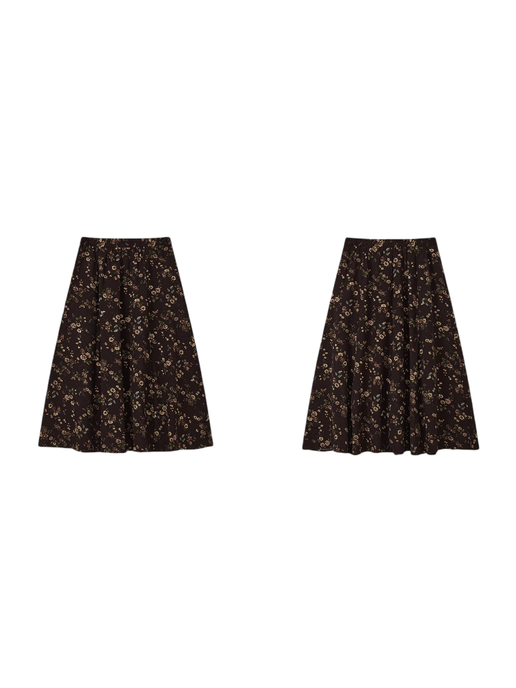 Floral Drape Elastic Waist Vintage Casual A-Line Skirt【s0000018164】