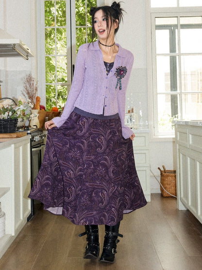 Floral Drape Elastic Waist Vintage Casual A-Line Skirt【s0000018164】