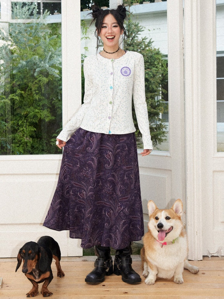 Floral Drape Elastic Waist Vintage Casual A-Line Skirt【s0000018164】