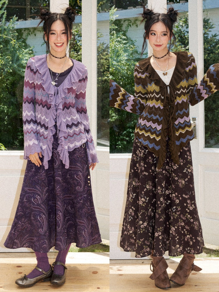 Floral Drape Elastic Waist Vintage Casual A-Line Skirt【s0000018164】