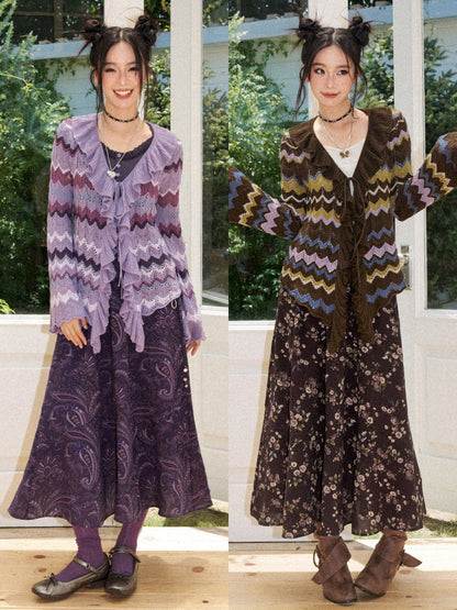 Floral Drape Elastic Waist Vintage Casual A-Line Skirt【s0000018164】