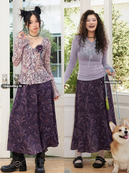 Floral Drape Elastic Waist Vintage Casual A-Line Skirt【s0000018164】