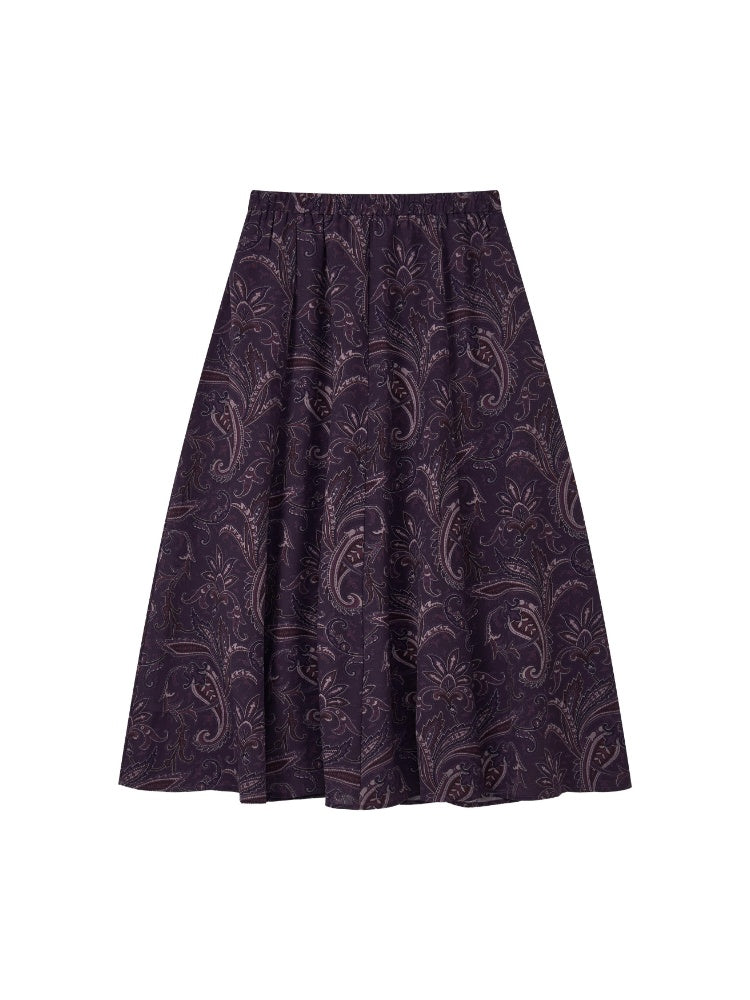 Floral Drape Elastic Waist Vintage Casual A-Line Skirt【s0000018164】