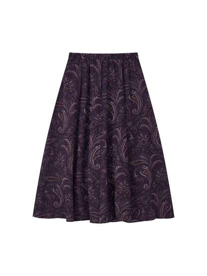 Floral Drape Elastic Waist Vintage Casual A-Line Skirt【s0000018164】
