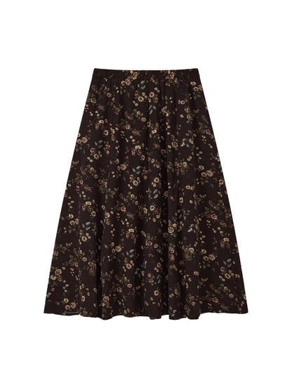 Floral Drape Elastic Waist Vintage Casual A-Line Skirt【s0000018164】