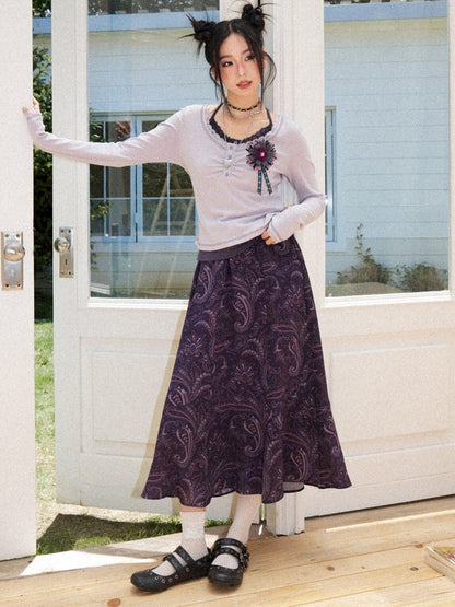 Slim Cropped High-Stretch Knit Layered Low-Neck Long-Sleeve T-Shirt【s0000018169】