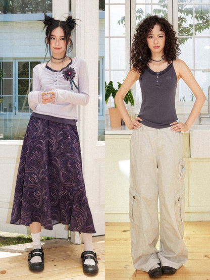 Slim Cropped High-Stretch Knit Layered Low-Neck Long-Sleeve T-Shirt【s0000018169】