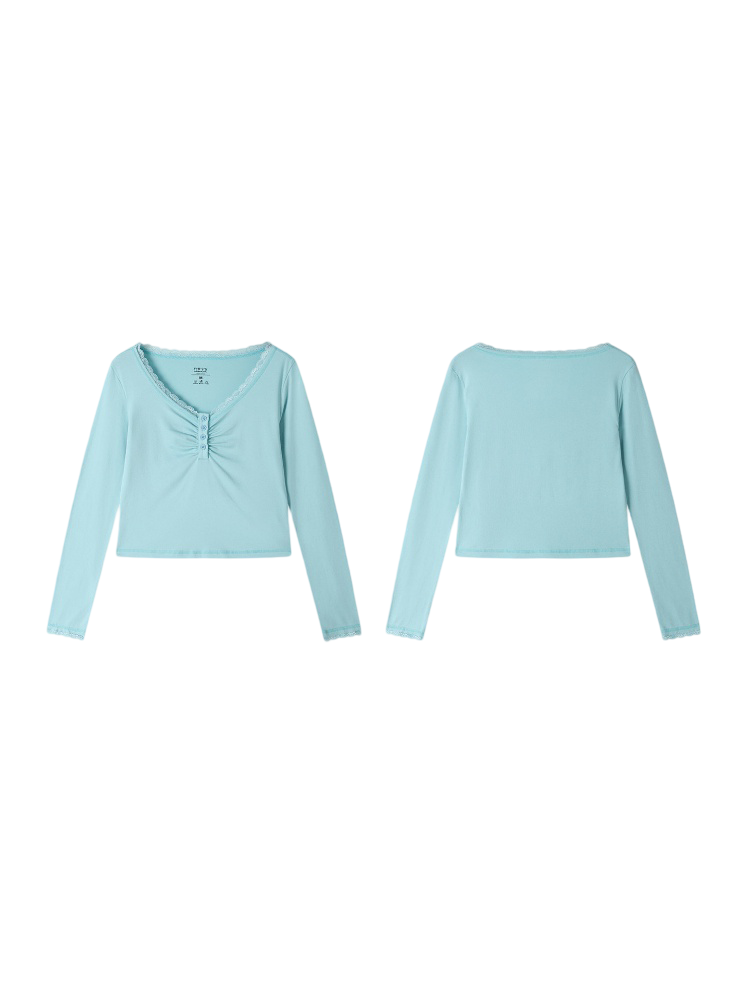 Slim Cropped High-Stretch Knit Layered Low-Neck Long-Sleeve T-Shirt【s0000018169】