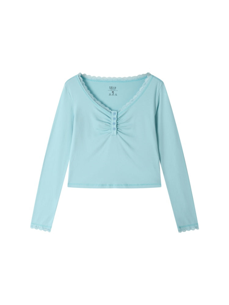 Slim Cropped High-Stretch Knit Layered Low-Neck Long-Sleeve T-Shirt【s0000018169】