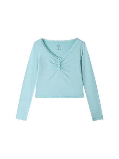 Slim Cropped High-Stretch Knit Layered Low-Neck Long-Sleeve T-Shirt【s0000018169】