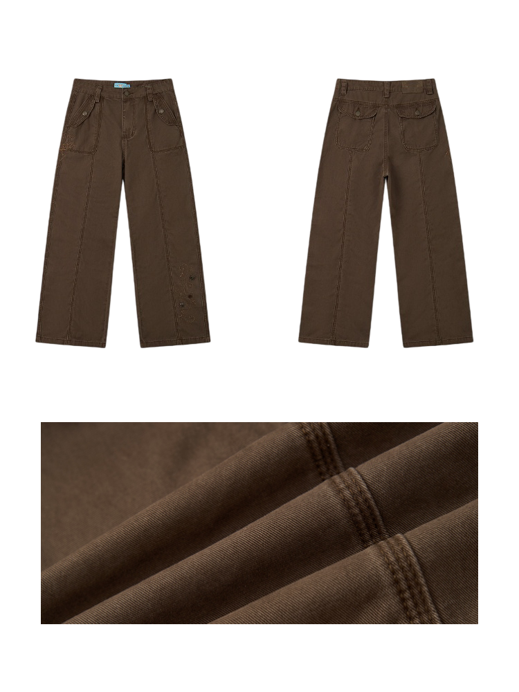 Wilderness Butterfly Shadow Vintage Straight-Wide-Leg Distressed Casual Loose Cargo Pants【s0000018170】