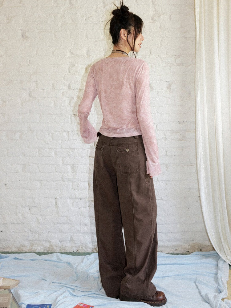 Wilderness Butterfly Shadow Vintage Straight-Wide-Leg Distressed Casual Loose Cargo Pants【s0000018170】