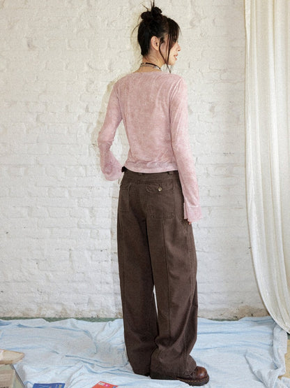 Wilderness Butterfly Shadow Vintage Straight-Wide-Leg Distressed Casual Loose Cargo Pants【s0000018170】