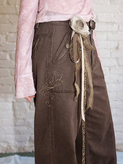 Wilderness Butterfly Shadow Vintage Straight-Wide-Leg Distressed Casual Loose Cargo Pants【s0000018170】