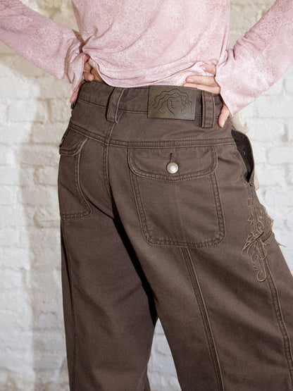 Wilderness Butterfly Shadow Vintage Straight-Wide-Leg Distressed Casual Loose Cargo Pants【s0000018170】
