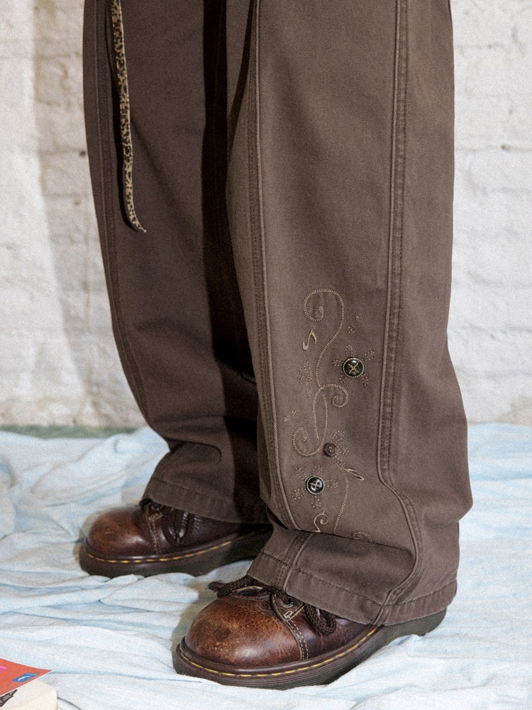 Wilderness Butterfly Shadow Vintage Straight-Wide-Leg Distressed Casual Loose Cargo Pants【s0000018170】