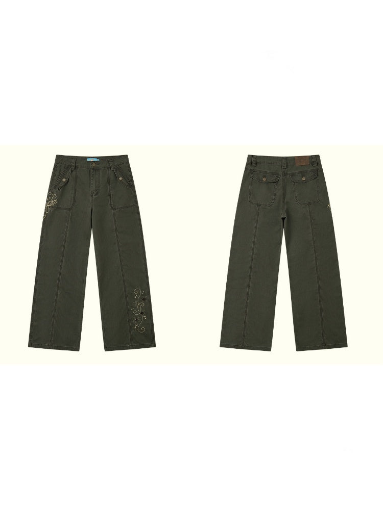 Wilderness Butterfly Shadow Vintage Straight-Wide-Leg Distressed Casual Loose Cargo Pants【s0000018170】
