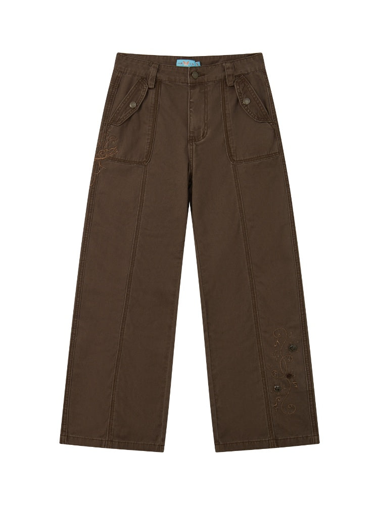 Wilderness Butterfly Shadow Vintage Straight-Wide-Leg Distressed Casual Loose Cargo Pants【s0000018170】
