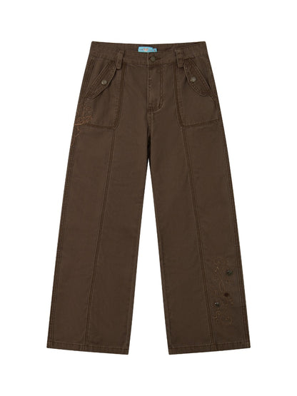 Wilderness Butterfly Shadow Vintage Straight-Wide-Leg Distressed Casual Loose Cargo Pants【s0000018170】