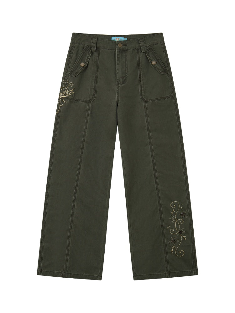 Wilderness Butterfly Shadow Vintage Straight-Wide-Leg Distressed Casual Loose Cargo Pants【s0000018170】