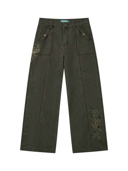 Wilderness Butterfly Shadow Vintage Straight-Wide-Leg Distressed Casual Loose Cargo Pants【s0000018170】