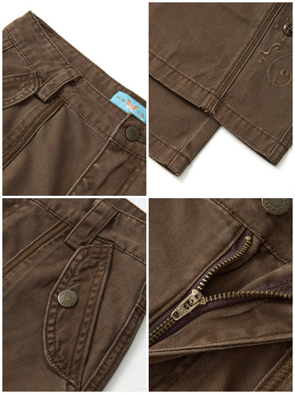Wilderness Butterfly Shadow Vintage Straight-Wide-Leg Distressed Casual Loose Cargo Pants【s0000018170】