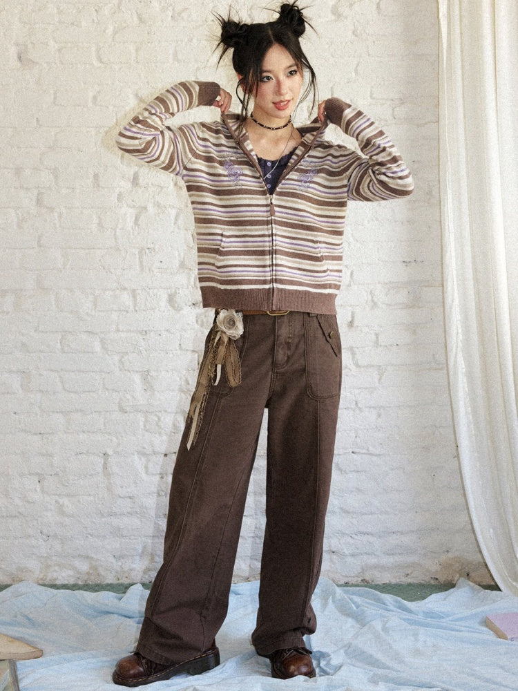 Wilderness Butterfly Shadow Vintage Straight-Wide-Leg Distressed Casual Loose Cargo Pants【s0000018170】