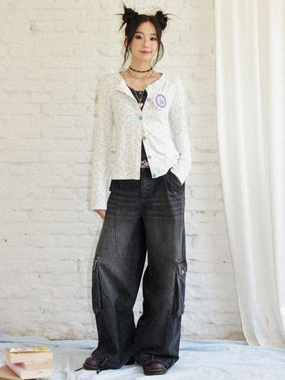 Washed Heavy Industry Vintage Wide-Leg Large Pocket Workwear Jeans【s0000018171】
